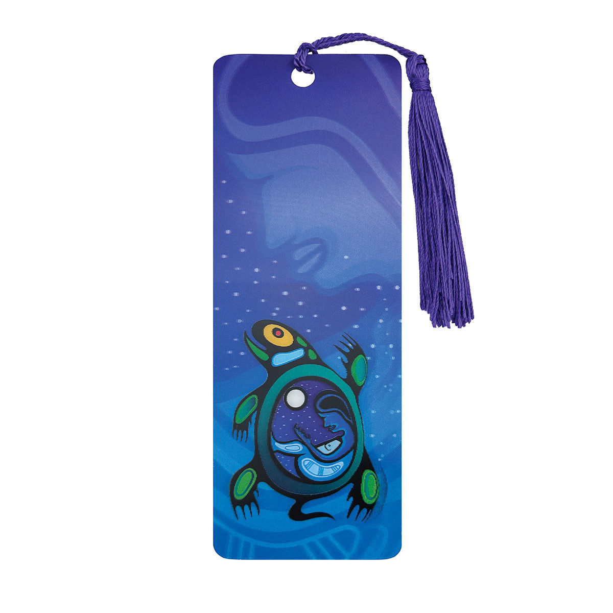Turtle 3D lenticular bookmark designed by Ojibway artist Mark Anthony Jacobson with tassel at Quichua World Market.