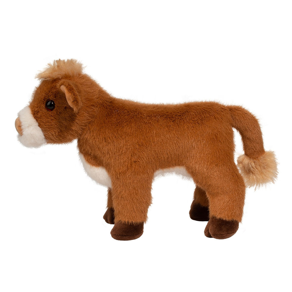 Thumbnail: Side view of brown & cream jersey cow stuffed toy standing