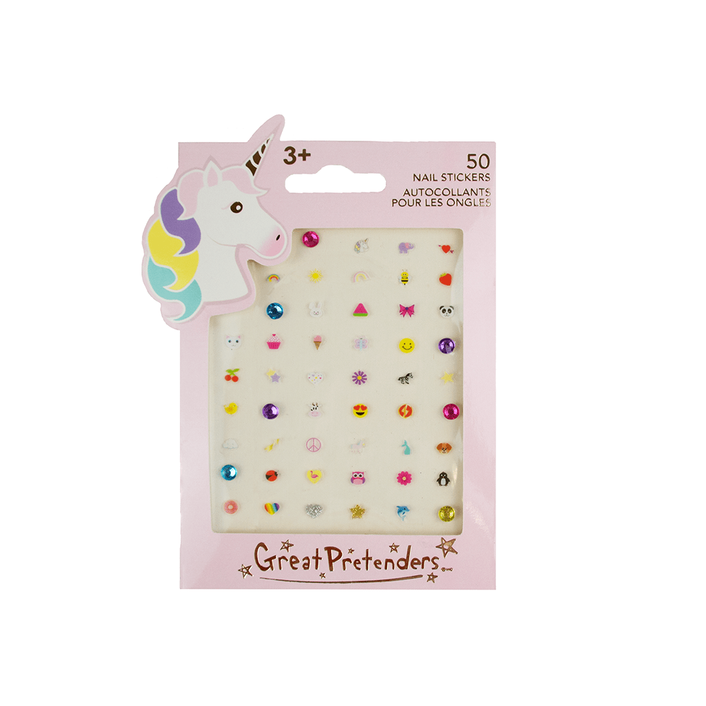 Pink package of sheet of 50 unicorn themed nail stickers