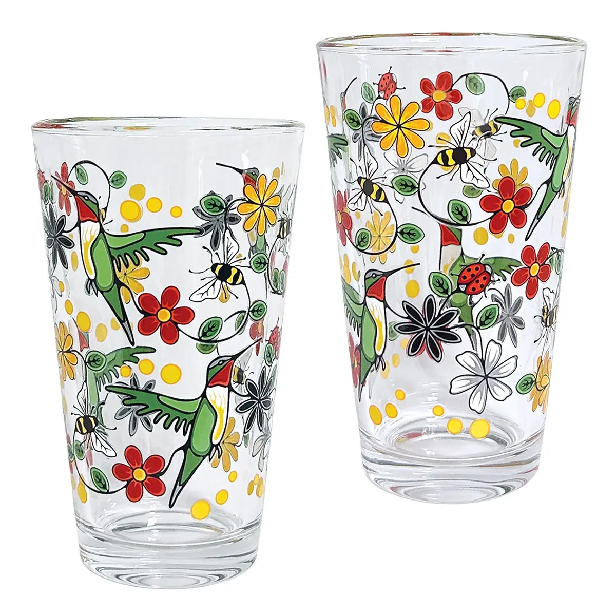 Indigenous Art Glass Tumblers set of 2 Hummingbird by Storm Angeconeb at Quichua.