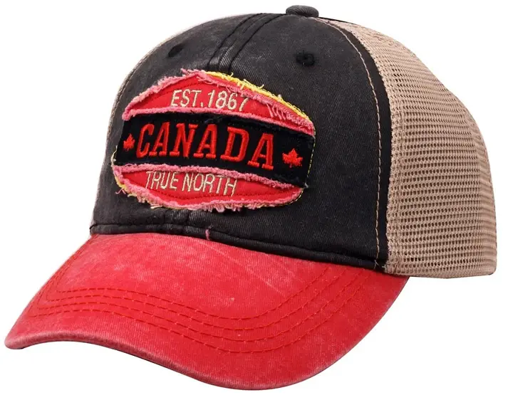 Red, black & white washed vintage meshback trucker hat