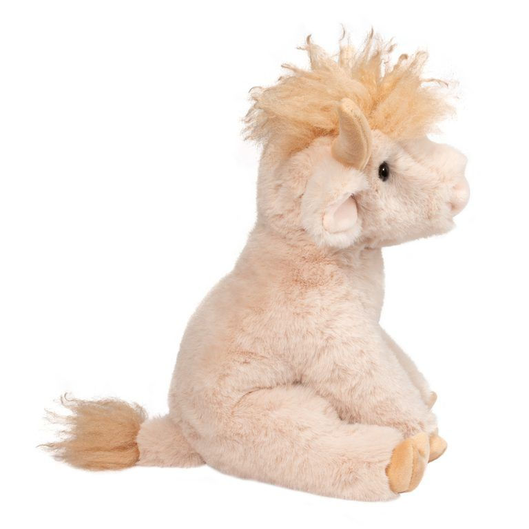 Thumbnail: Right view of cream colored highland cow stuffed toy in seated position