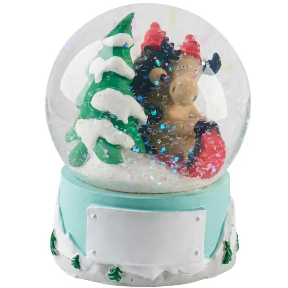 Little Blue House Mini Sledding Friends moose and bear snow globe at Tickled Pink.