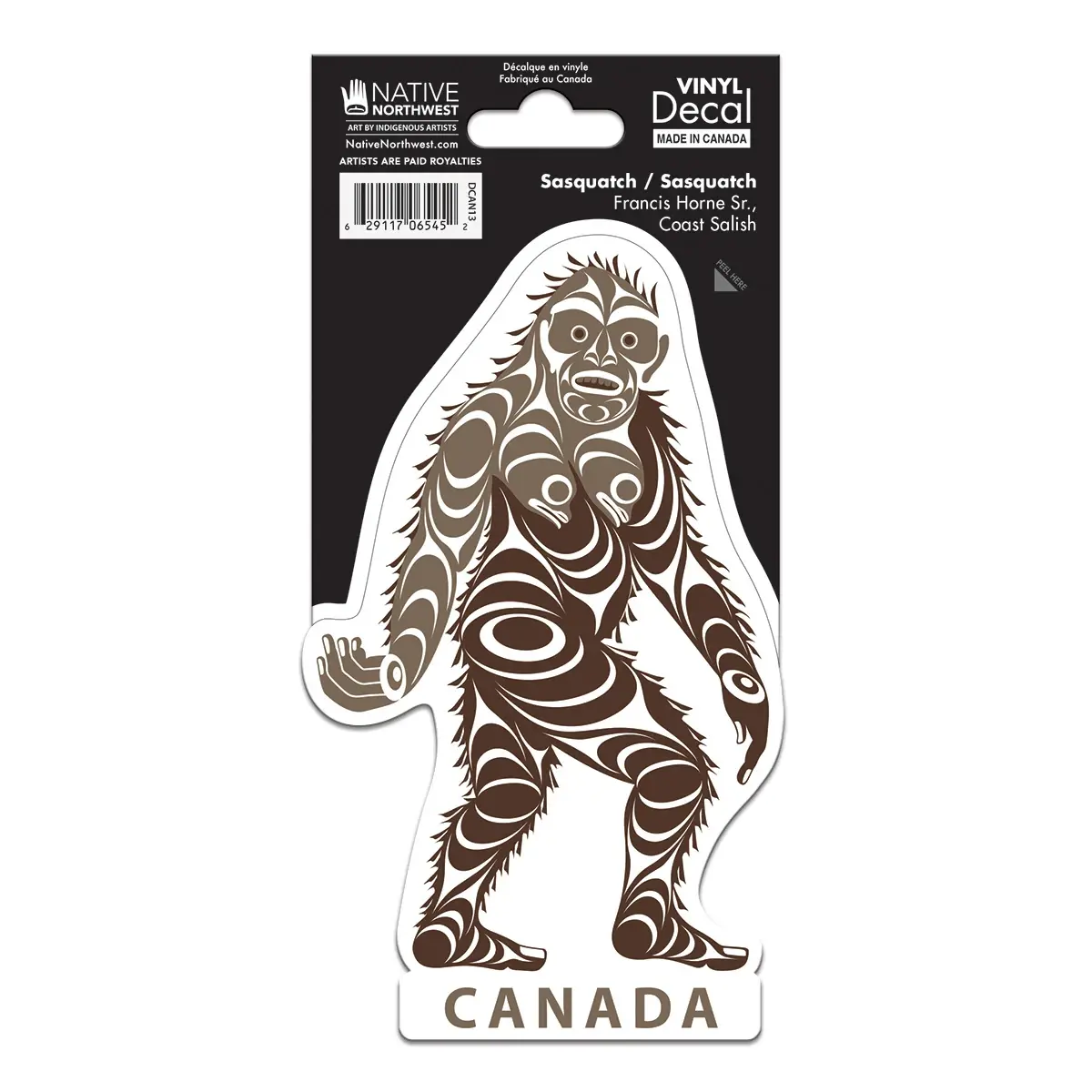 Sasquatch Canada Indigenous Art Decal by Francis Horne Sr. featuring Coast Salish art at Quichua.