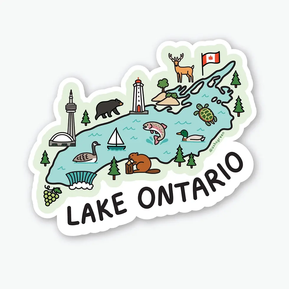 Lake Ontario Illustrated Map Sticker by Ashleigh Green at Tickled Pink in Ottawa ByWard Market.