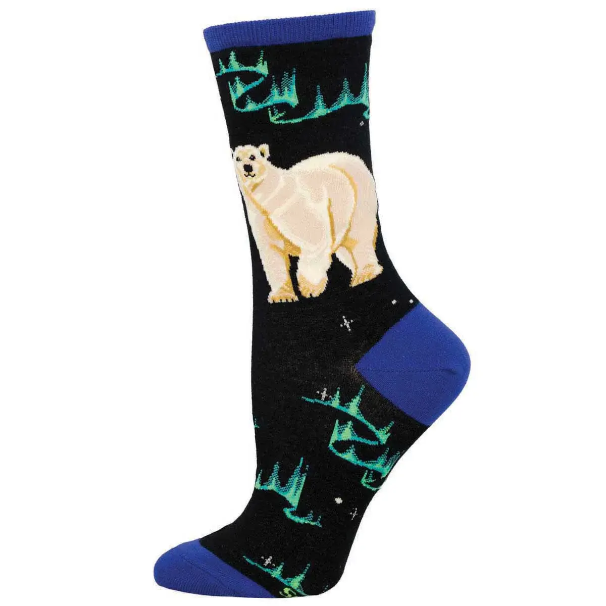 Black sock with print of white polar bear