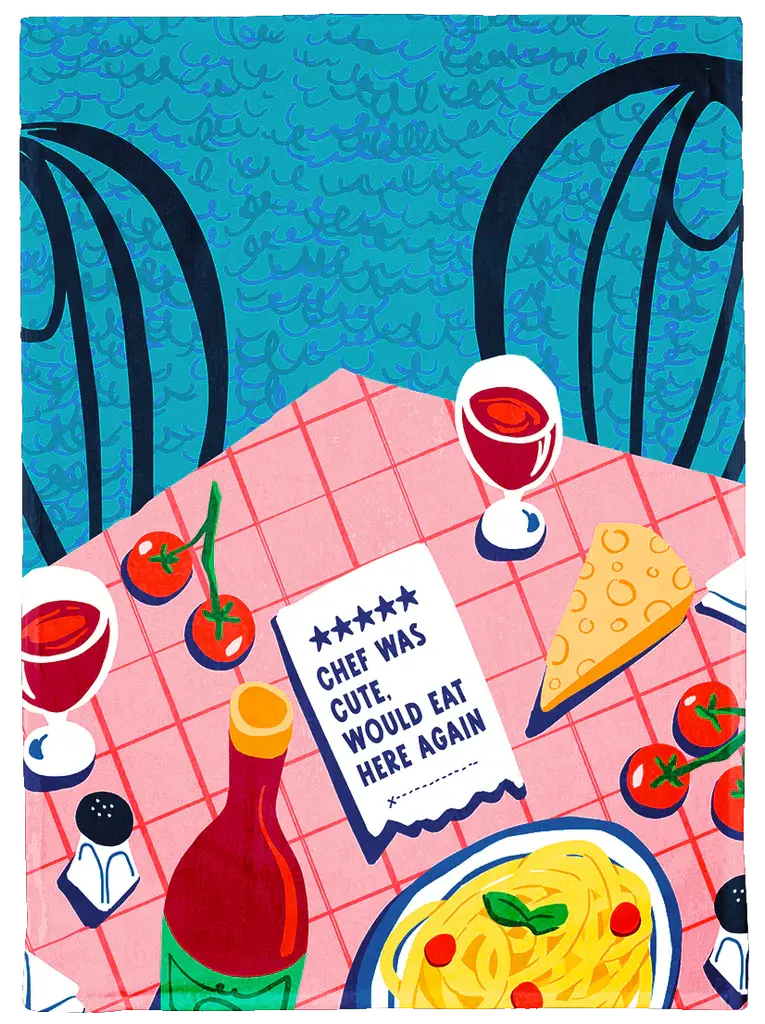 Full flat view of the Cute Chef restaurant note dish towel by Uptown Sox at Tickled Pink Ottawa.
