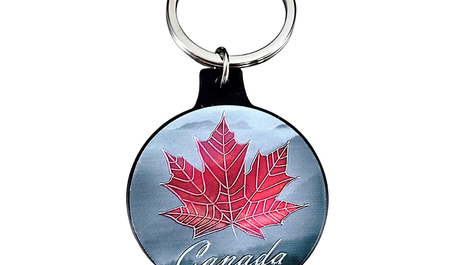 Canada Red Maple Leaf Round Keychain