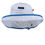Thumbnail: Front view of white sun hat with blue trim around brim, chin strap
