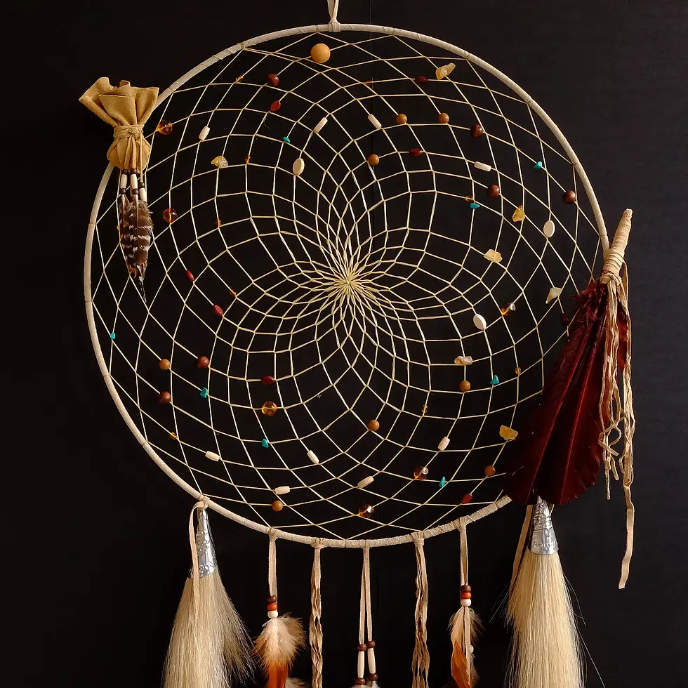 Thumbnail: Close up of web of large, handcrafted 19" specialty Dream Catcher