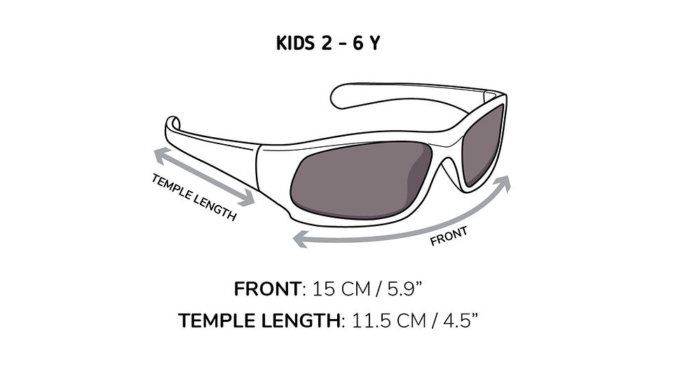 Thumbnail: Graphic showing kid's sunglasses with dimensions