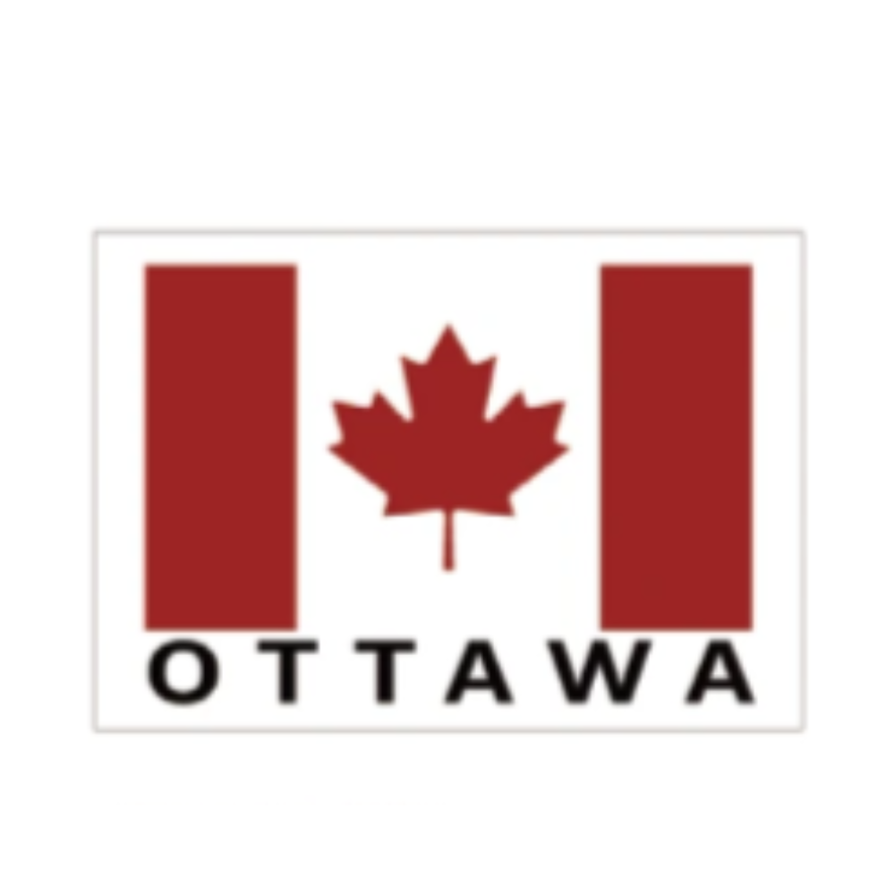Rectangular embroidered Canadian flag Ottawa patch with a white border at Tickled Pink.