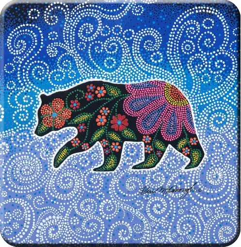 Floral Celestial Bear by Kim McDonough on cork back coasters at Quichua World Market.