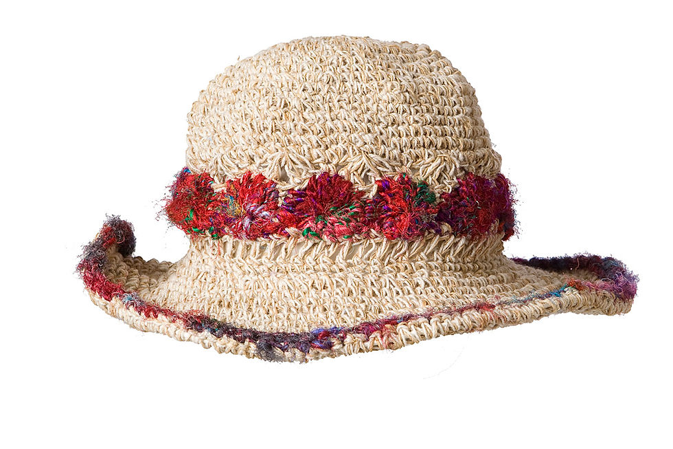 Ark Fair Trade Hemp Cotton Wire Rim Hat - red upcycled Silk Stripe on brim and trim on crown