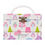 Thumbnail: Front view of closed white musical jewelry box with pink, blue & green owls print & faux pearl handle