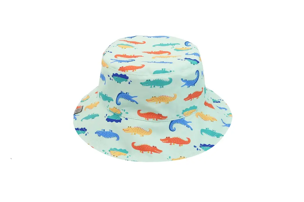 Thumbnail: White bucket hat with colorful alligator print