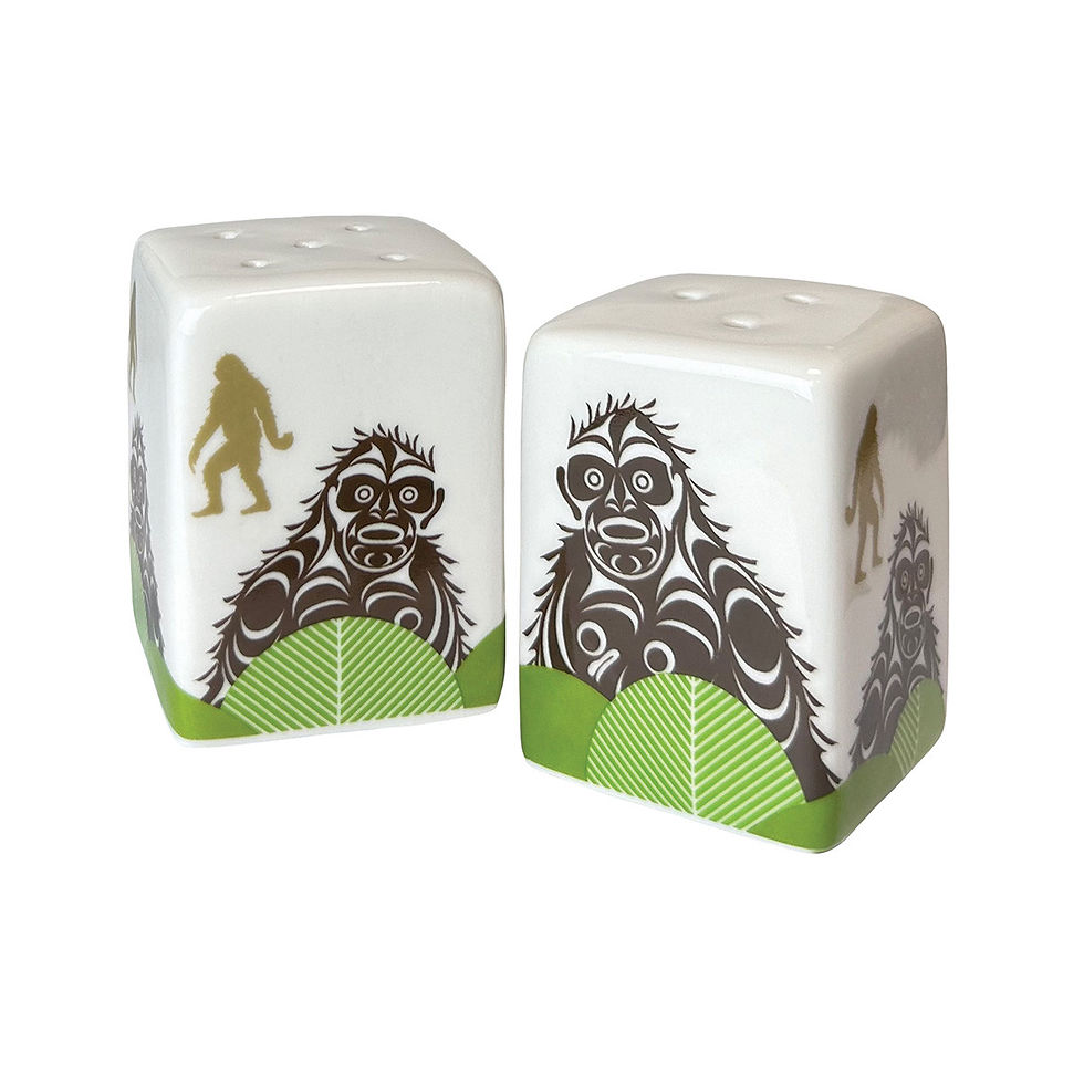 Thumbnail: Sasquatch Salt & Pepper Shaker Set by Francis Horne Sr. at Quichua World Market, Ottawa