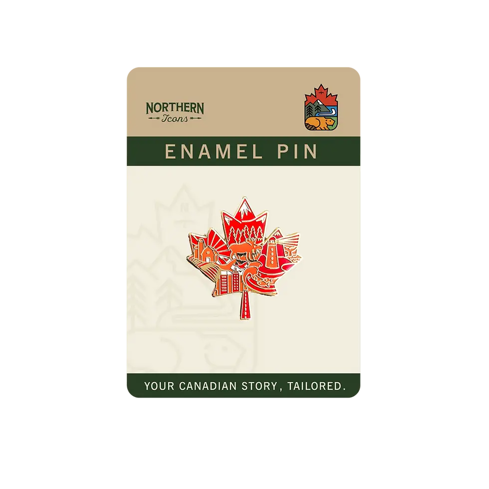 Canada Maple Leaf enamel pin on green & cream card