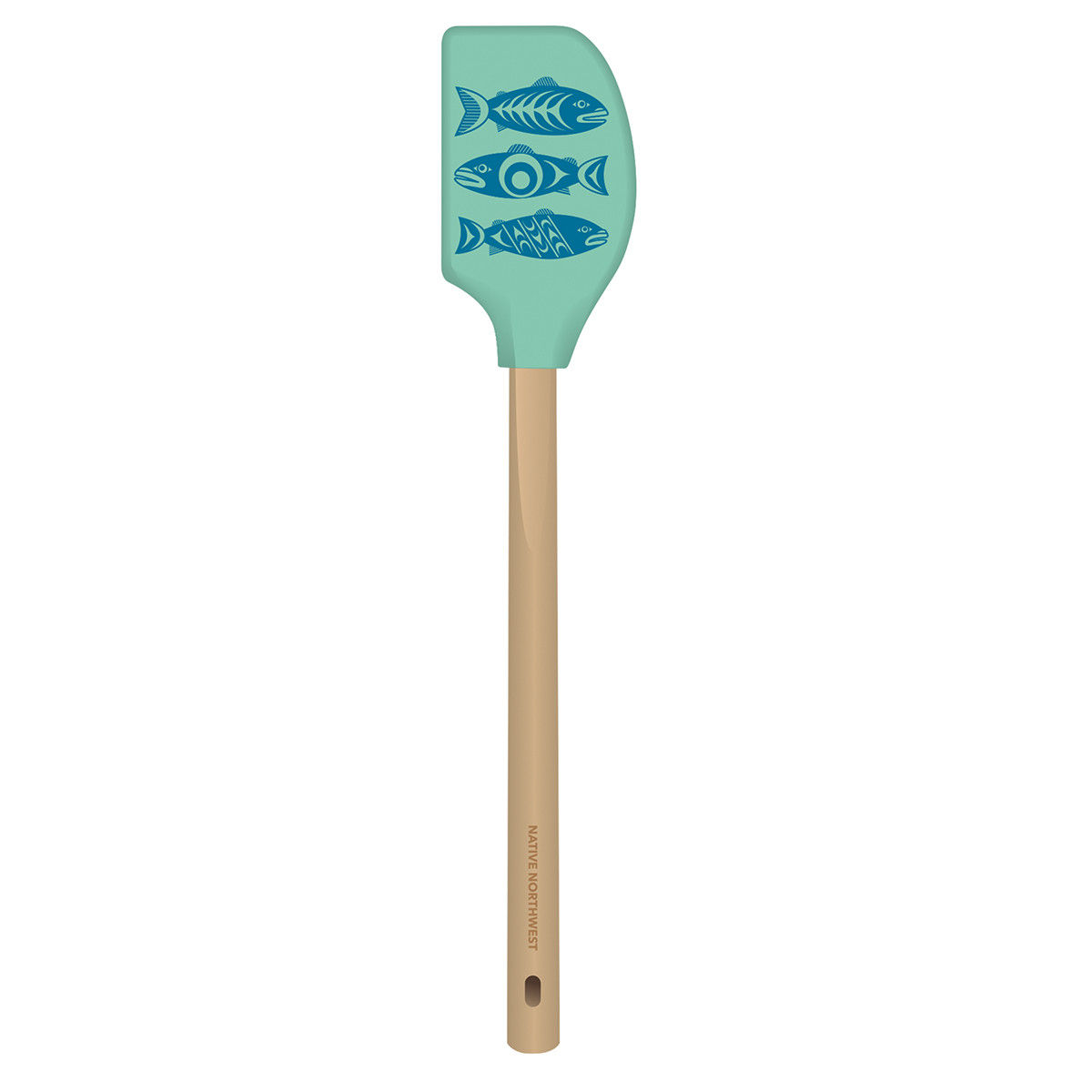 Salmon in the Wild large silicone spatula with conversion chart by Simone Diamond at Quichua World Market.