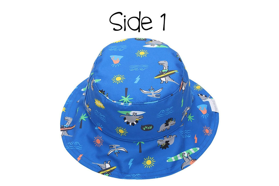 Thumbnail: Blue sun hat with yellow & white dinosaur print