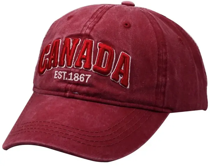 Burgundy washed tone on tone baseball cap embroidered CANADA