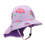 Thumbnail: Side view of brimmed sunhat with longer cape back & chinstrap - purple & mauve with pink mermaid print