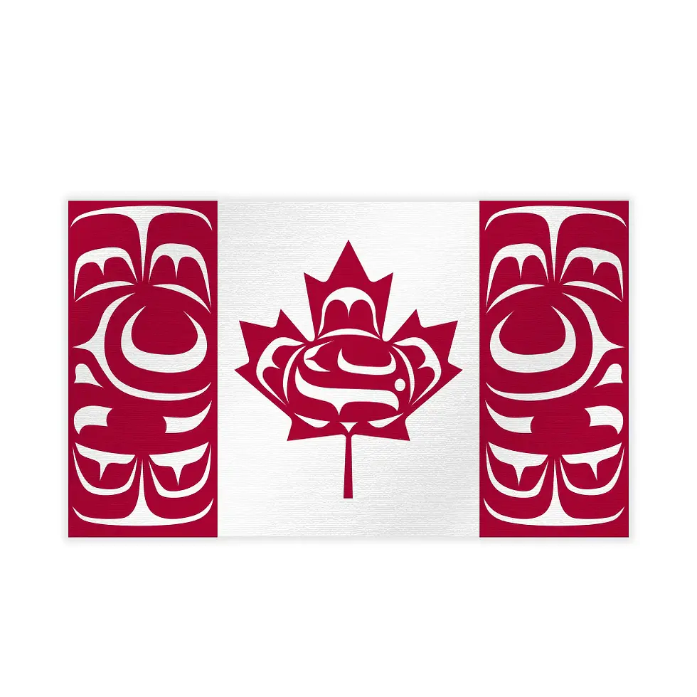 A metallic magnet featuring the Standing Together flag design by Curtis Wilson, available at Quichua World Market in Ottawa.