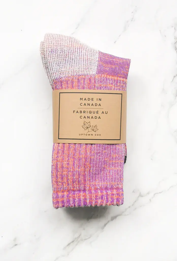 Light purple & orange blend socks in paper sleeve