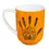 Thumbnail: Back of orange coffee mug printed with reproduction of Michell Stoney's painting 'Gitxsan Hand'