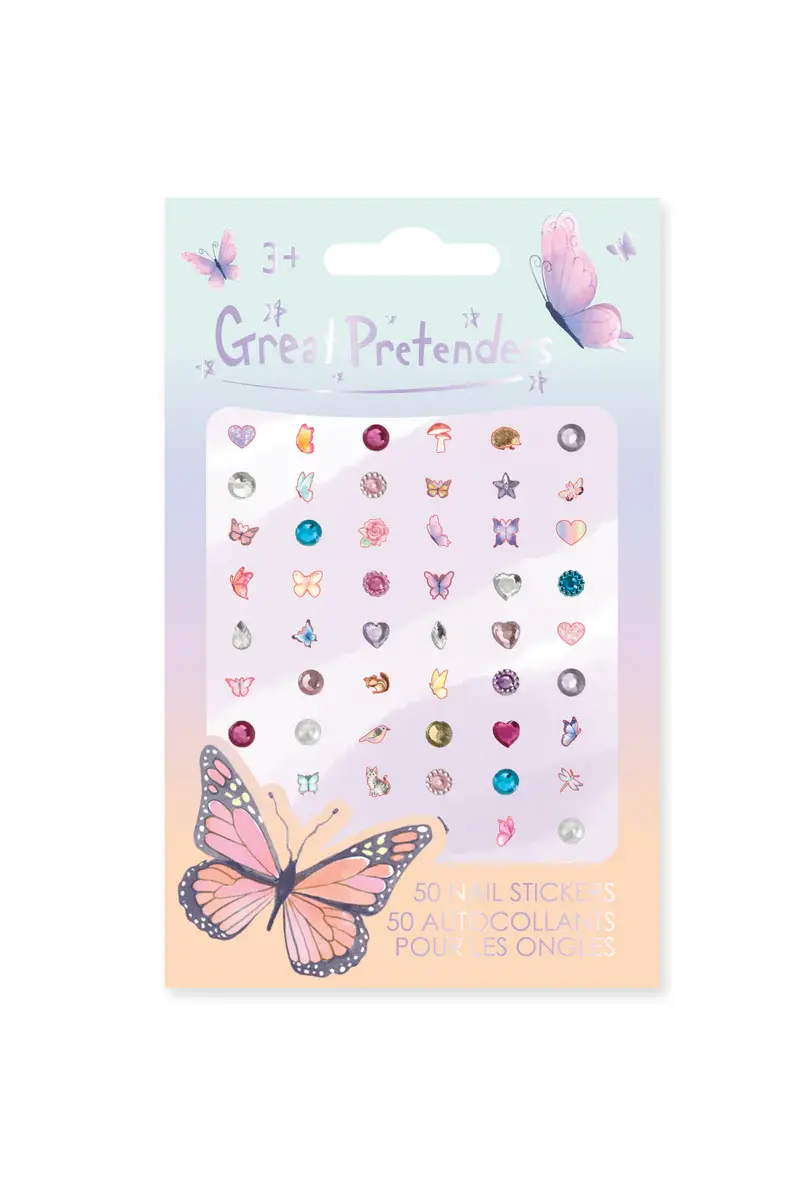 Blue package of sheet of 50 butterfly themed nail stickers
