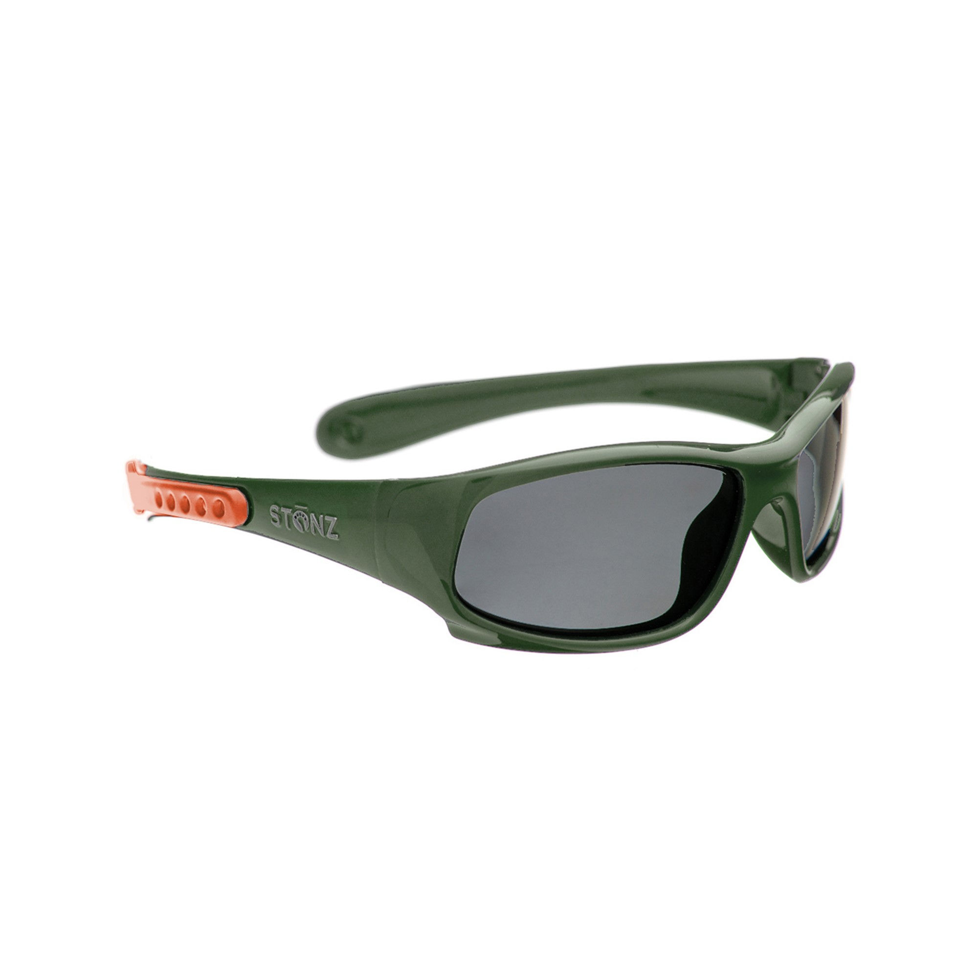 Side view of glossy green sport sunglasses for babies