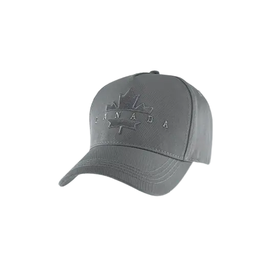 Solid gray baseball cap with gray embroidered maple leaf & CANADA