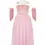 Thumbnail: Front view of long pink sleeveless dress with shoulder straps, white frill at top of velvet bodice & matching arm warmers