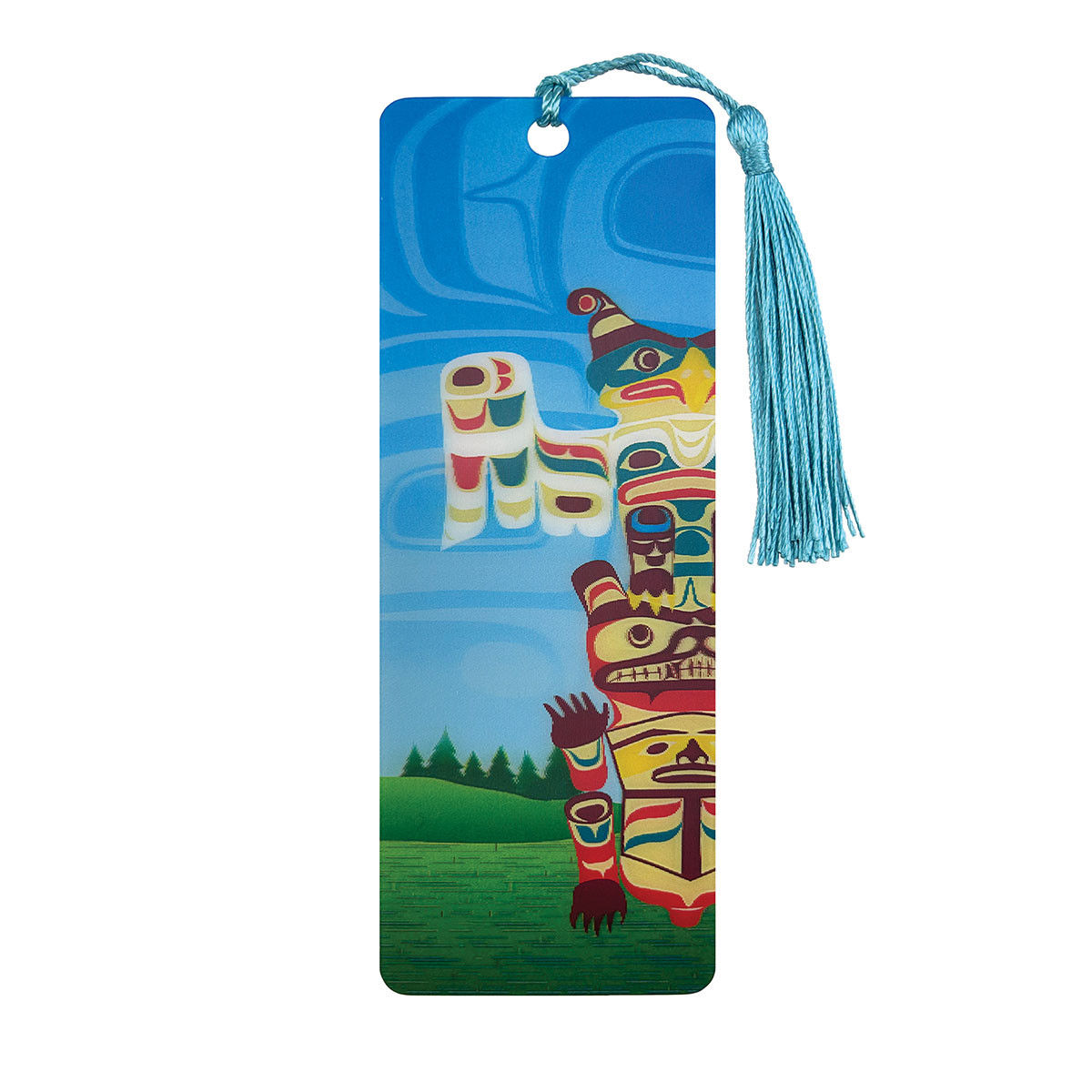 Totem 3D lenticular bookmark designed by Namgis artist Ryan Cranmer with tassel at Quichua World Market.