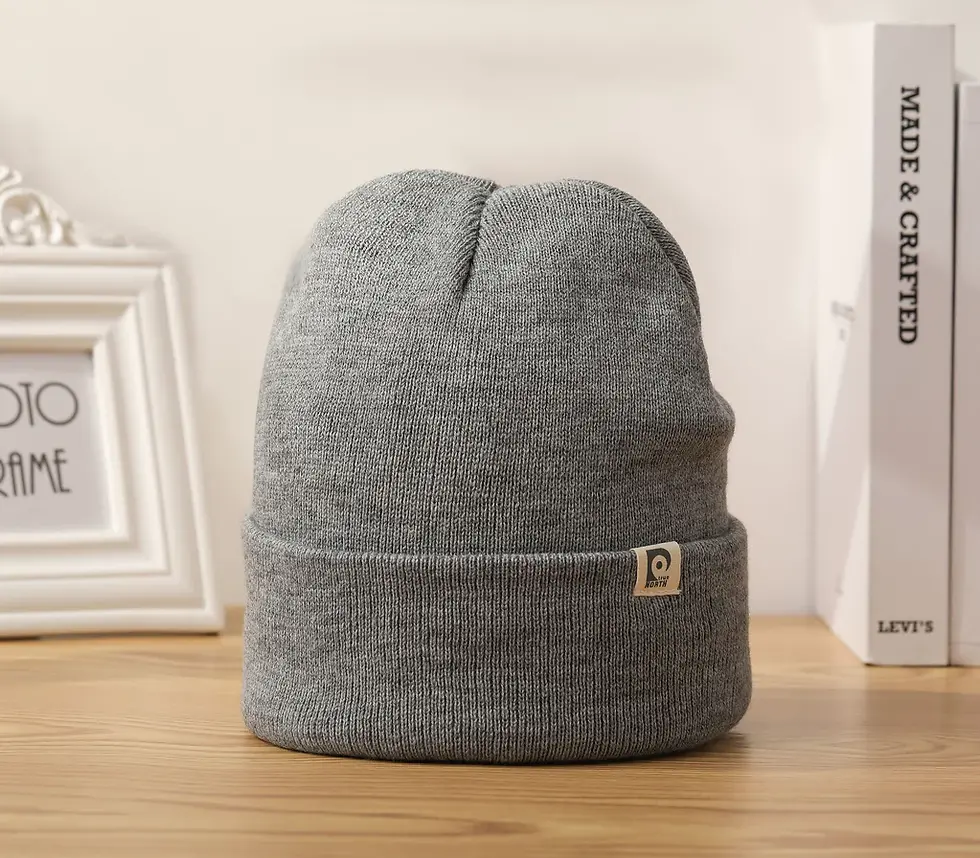 Front view of gray classic cuffed toque