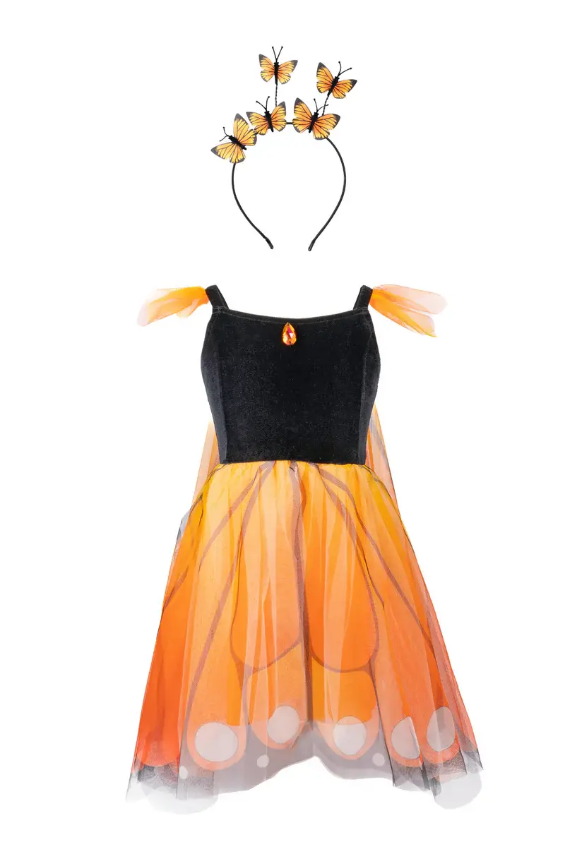 Black & orange sleeveless dress with butterfly wings & hedband