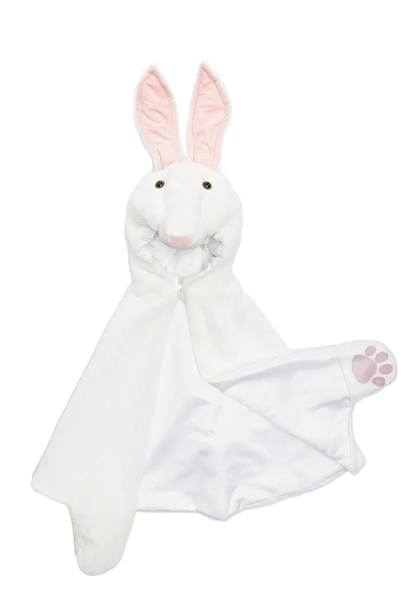 Thumbnail: Plush white cape with bunny head hood, bunny paw hand pockets folded back to show pink pads