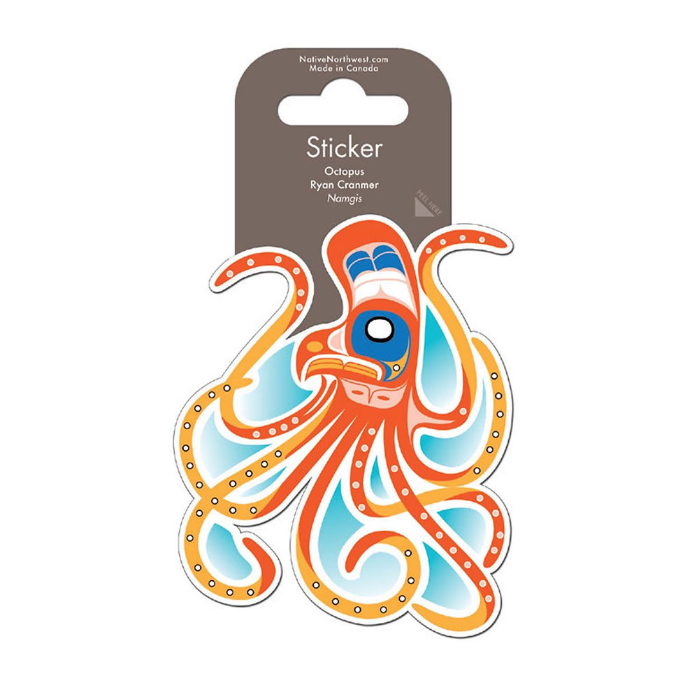 Gray & white paper hanger for vinyl sticker with reproduction of artist Ryan Cranmer's 'Octopus'