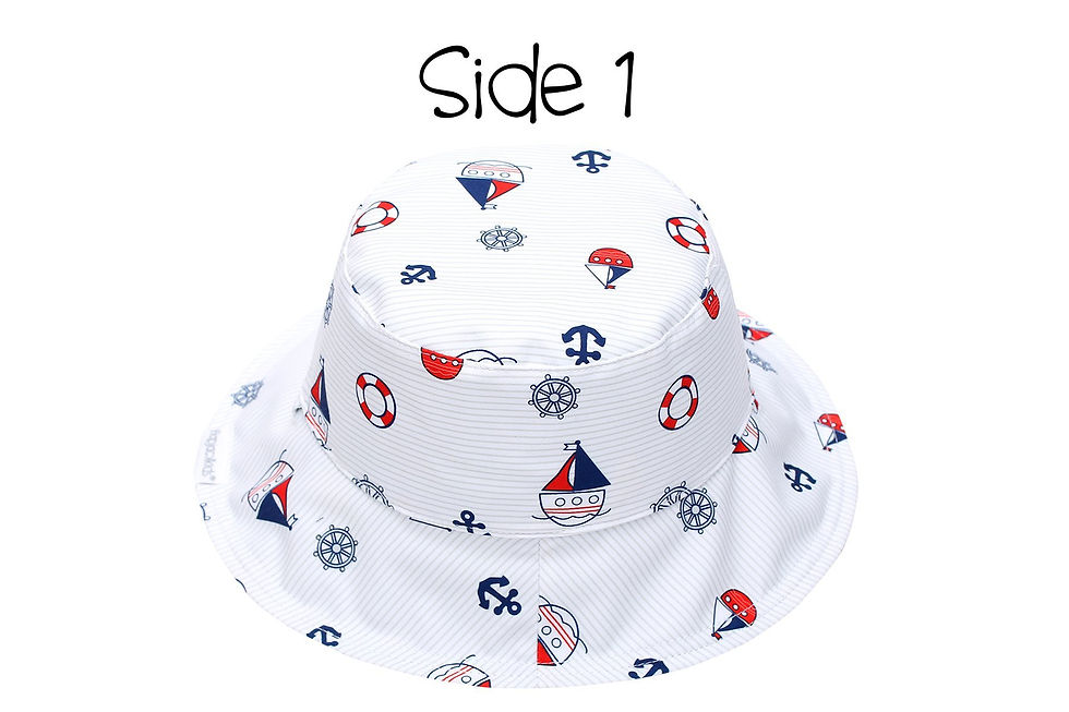 Thumbnail: White sun hat with red & navy nautical print
