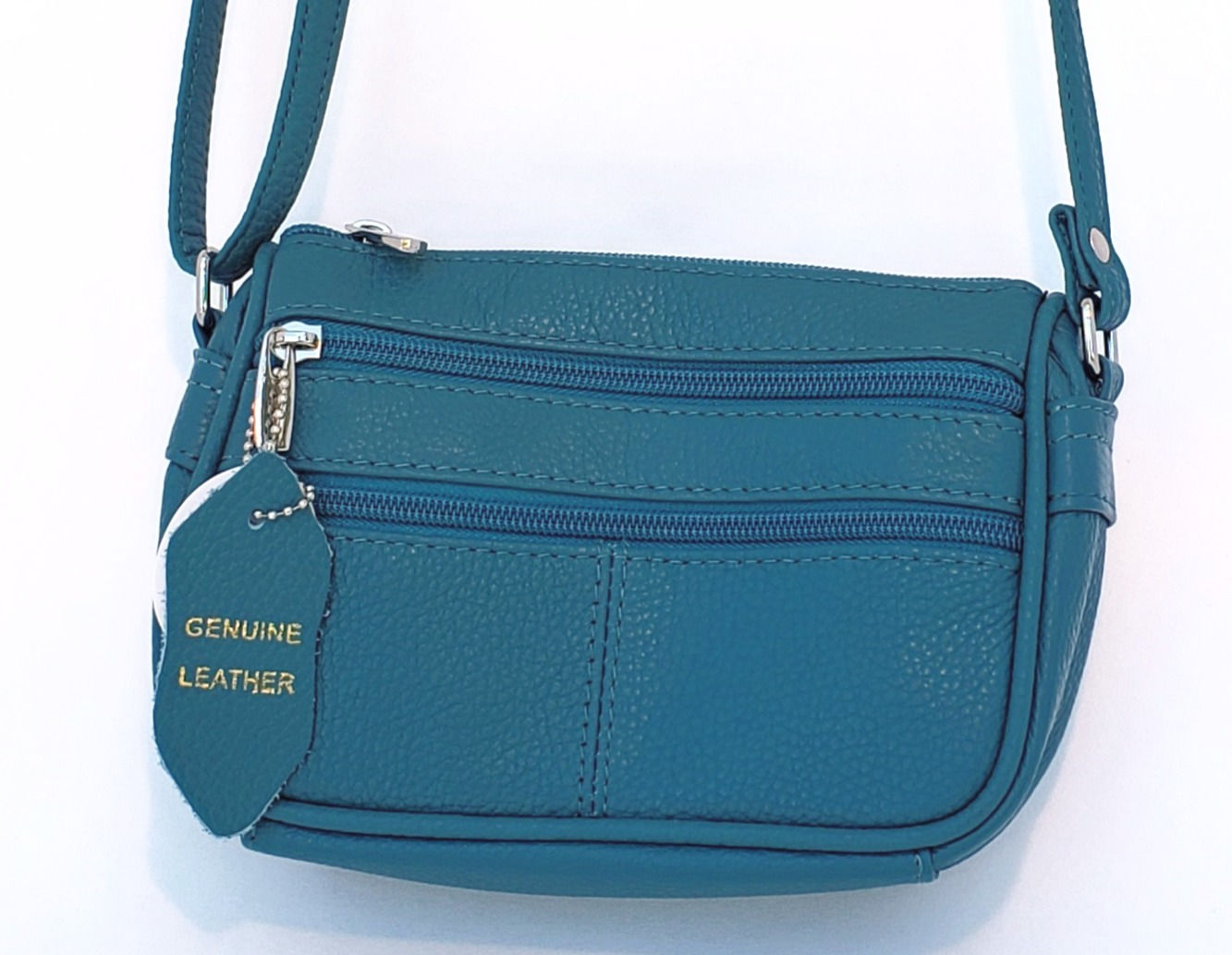 Oval Leather Shoulder Strap Purse turquoise back view