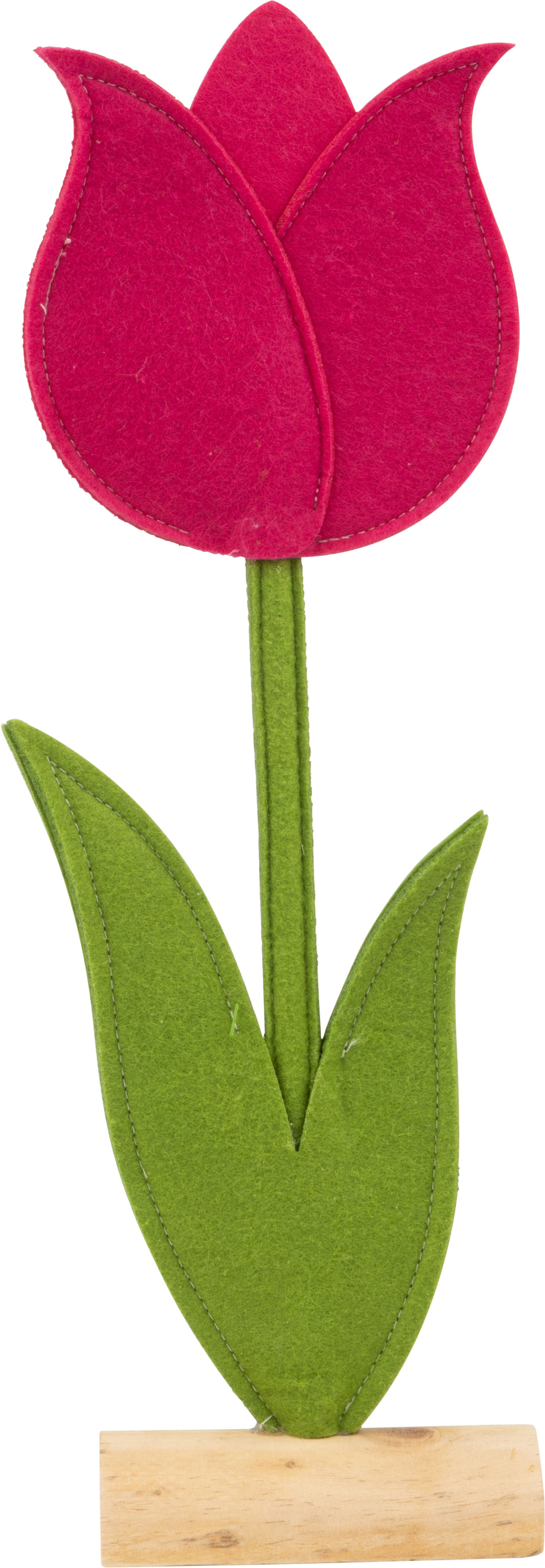 Hot Pink & green felt tulip on wooden base