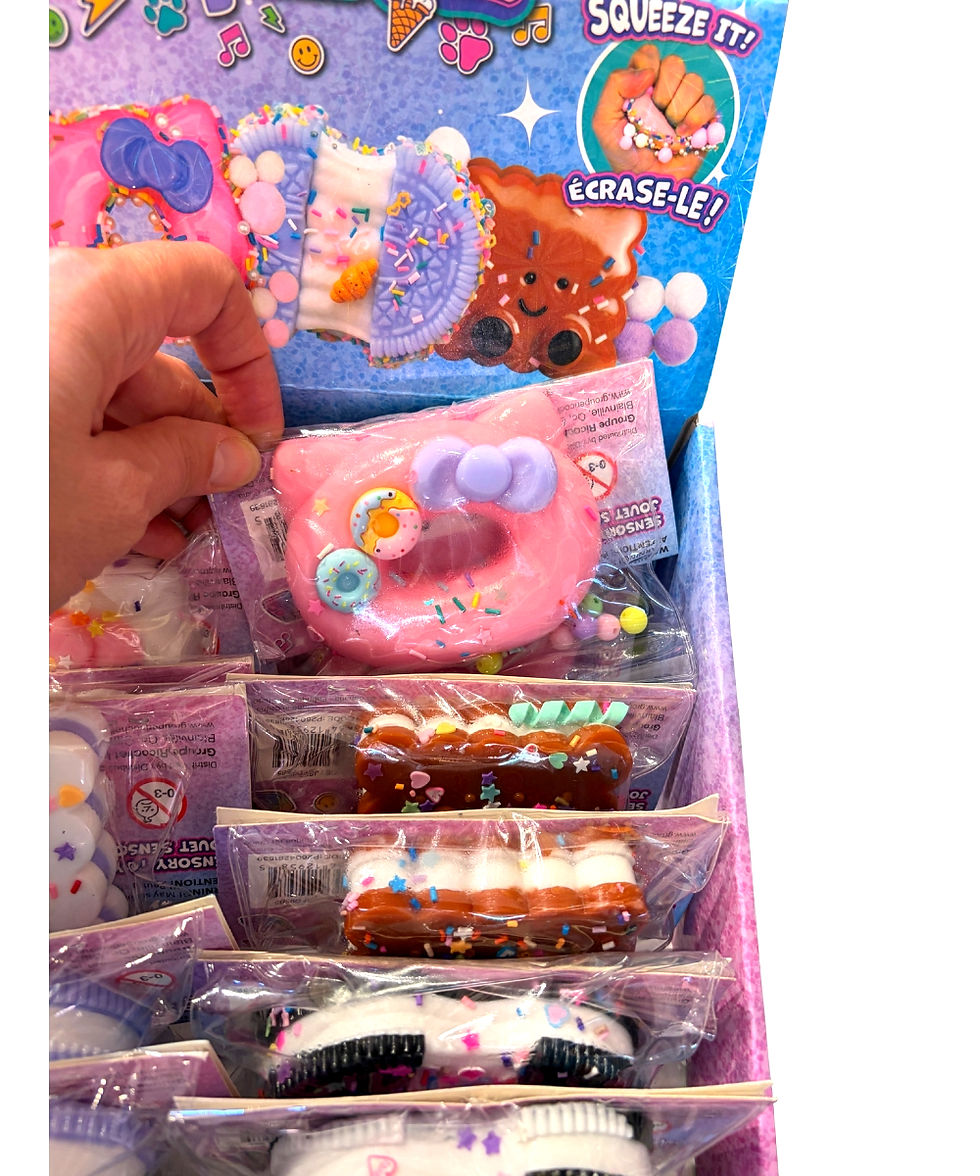 A Pinchyz dessert squishy sensory toy decorated with sprinkles and miniature charms at Tickled Pink.