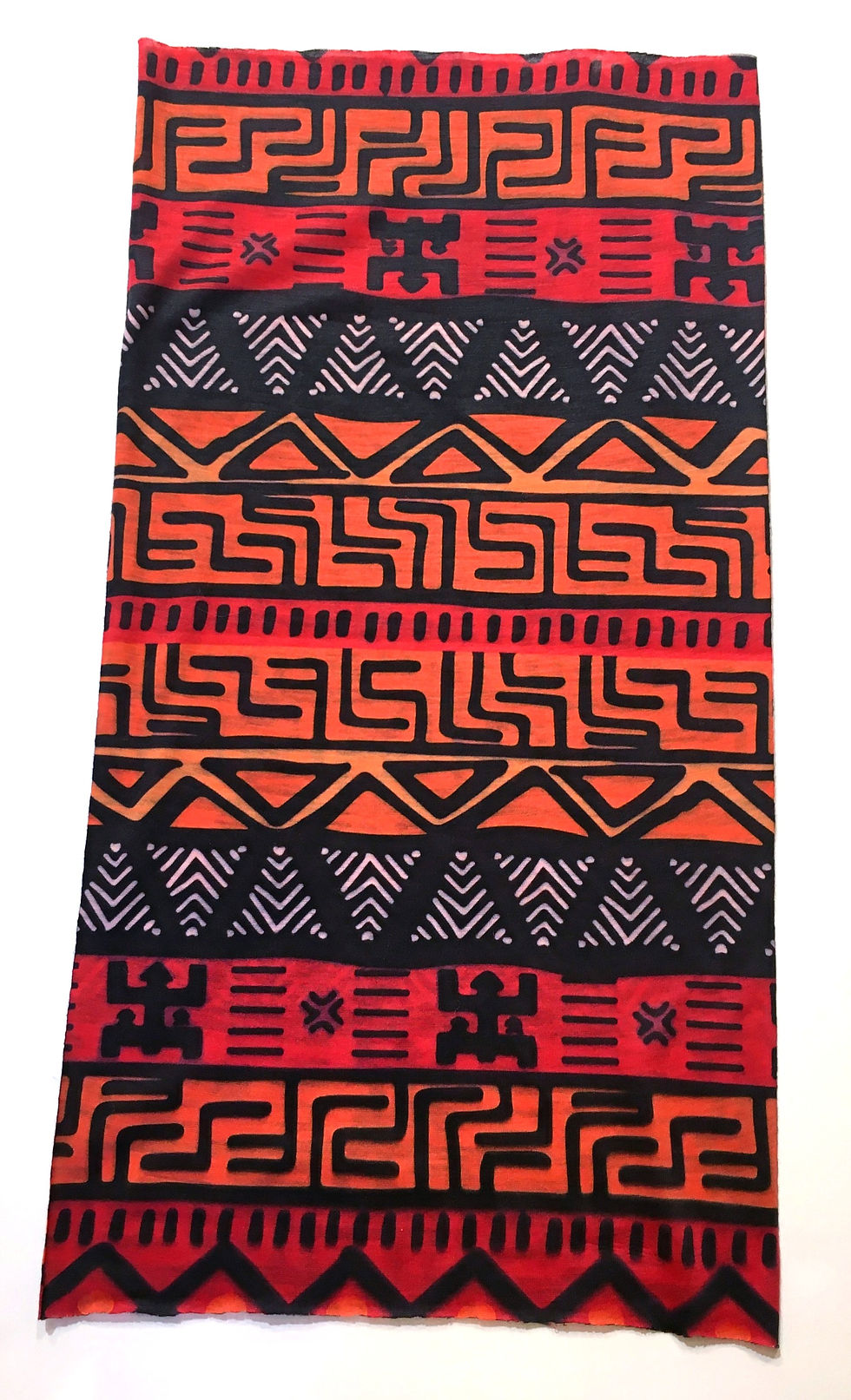 Thumbnail: Rectangular tube of fabric with orange, red & gray geometric print