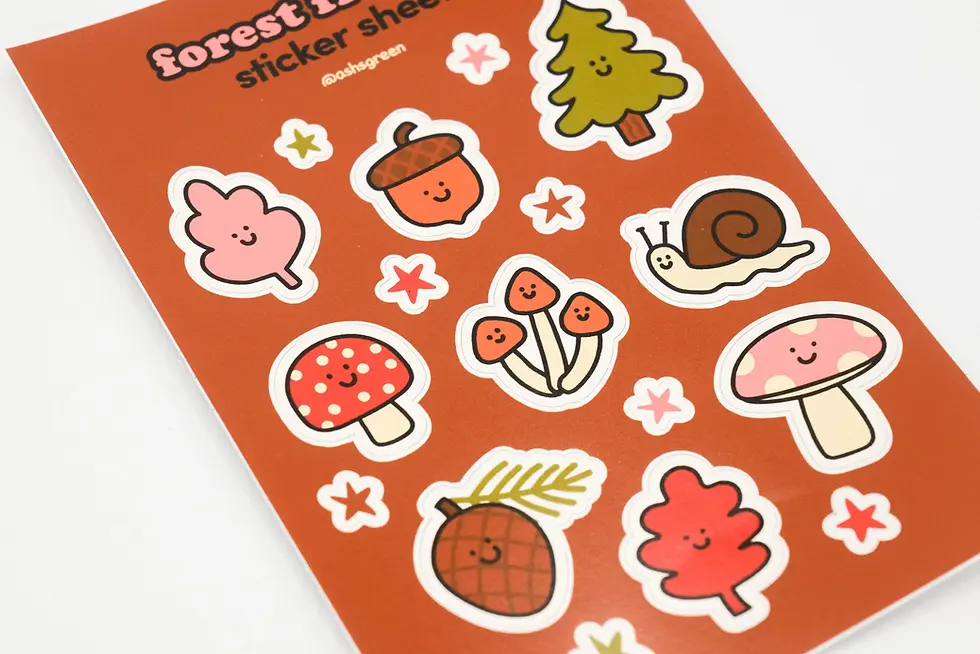 Close-up of Forest Friends Sticker Sheet by Ashleigh Green at Tickled Pink in Ottawa ByWard Market.