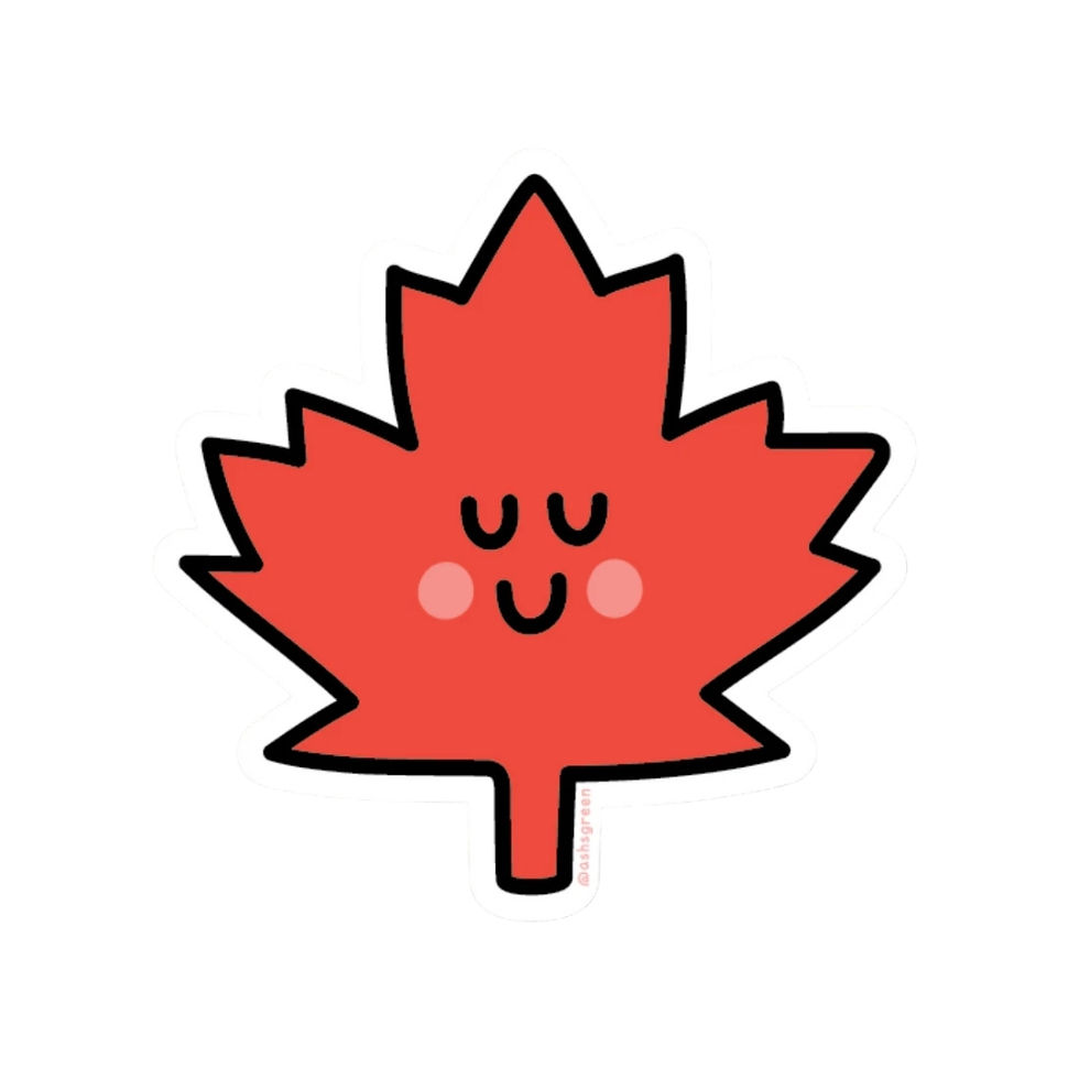 A cute smiley maple leaf illustrated die-cut magnet at Tickled Pink.