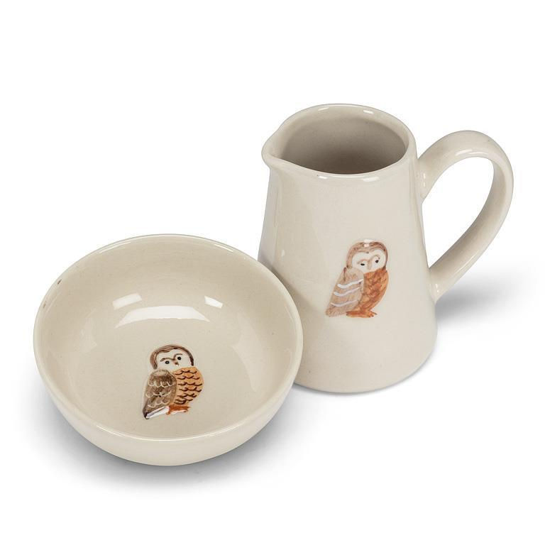 Owl Mini Jug displayed with matching mini bowl at Tickled Pink in Ottawa ByWard Market.