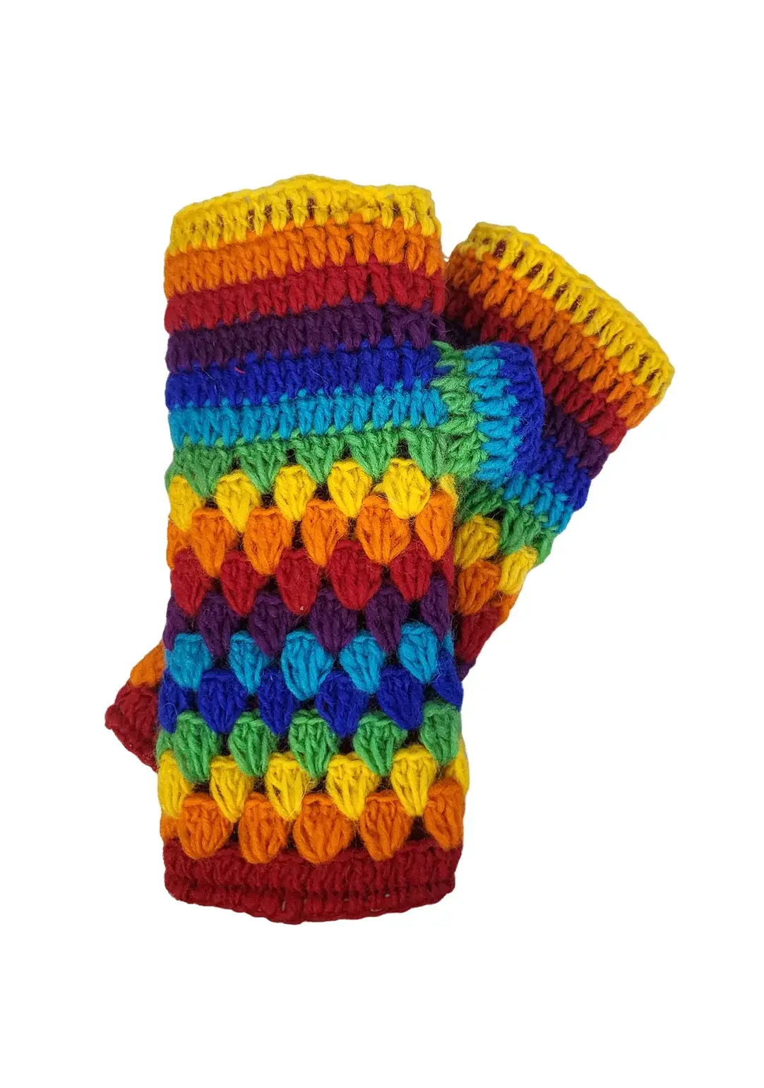 Rainbow striped crocheted wool handwarmers