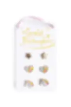 3 pairs of child's stud earrings - stars, hearts & unicorn shapes, multi-colors- carded