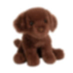 Front view of small stuffed toy chocolate Lab in seated position