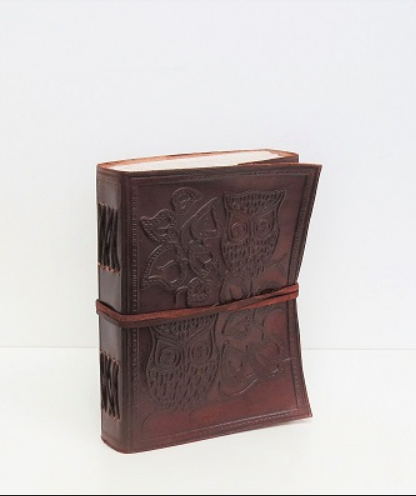 Small dark brown leather bound paper journal note book